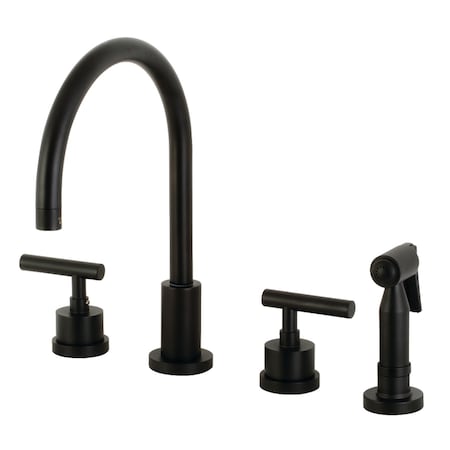 Kingston Brass KS8720CMLBS Manhattan 8" Widespread Kitchen Faucet W/Brass Sprayer, Blk KS8720CMLBS